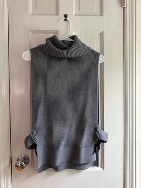 Anthropologie Gray Ribbed Turtleneck Sweater Vest One Size Chunky Knit